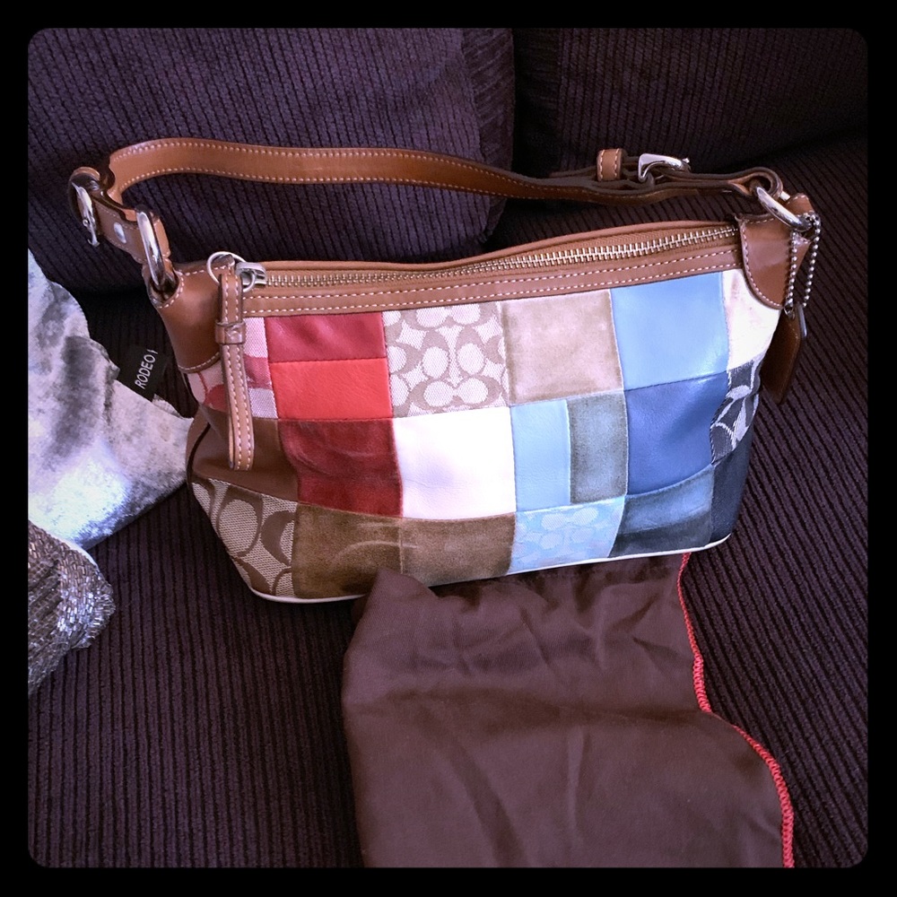 Authentic patchwork suede and leather coach bag!